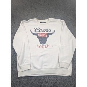 Coors Sweatshirt Mens Medium White Banquet Rodeo Bull Graphic Western Pullover